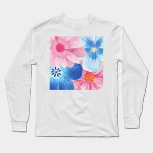 Watercolor Spring Pastel Flower Garden, Colorful, Bright Long Sleeve T-Shirt